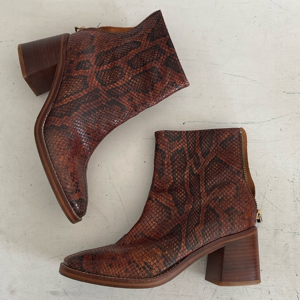 Miista brown snake skin heeled boot size: 37